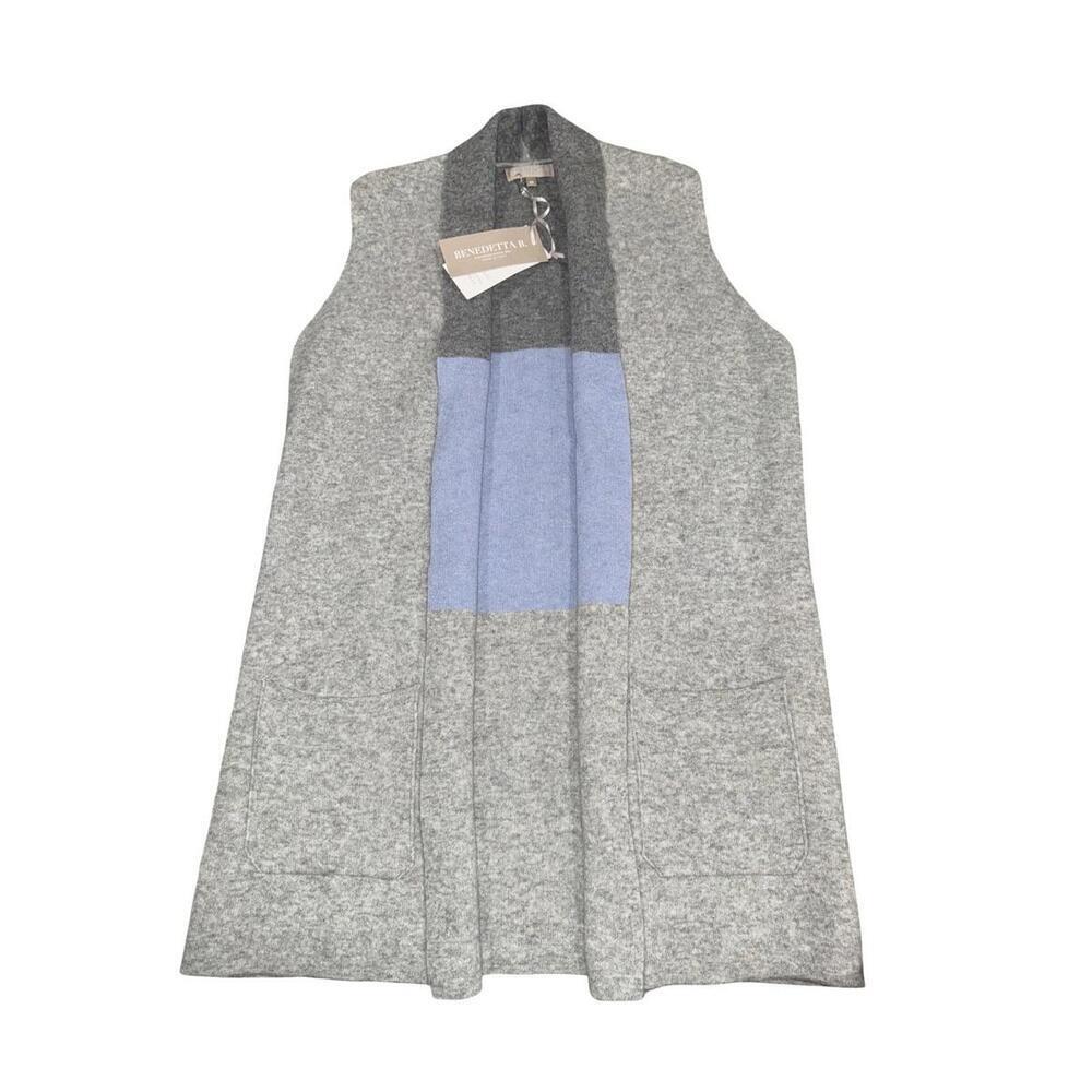 Benedetta B. Womens M Sleeveless Cardigan Wool Cashmere Blend Open Front Pocket